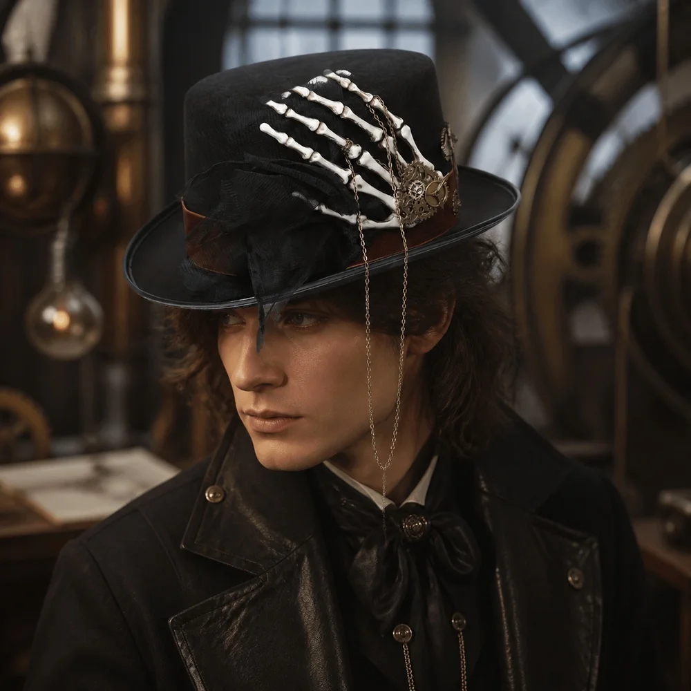Steampunk Skeleton Hand Top Hat Gothic Victorian Halloween Costume Cosplay Festival Stage Performance Photography Accessory