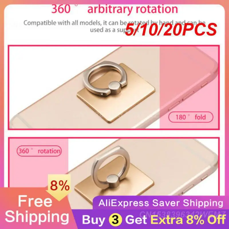 5/10/20PCS Metal Ring Mobile Phone Bracket Light And Small Reusable Creative Transparent Pc Acrylic Ring Bracket Lazy Support