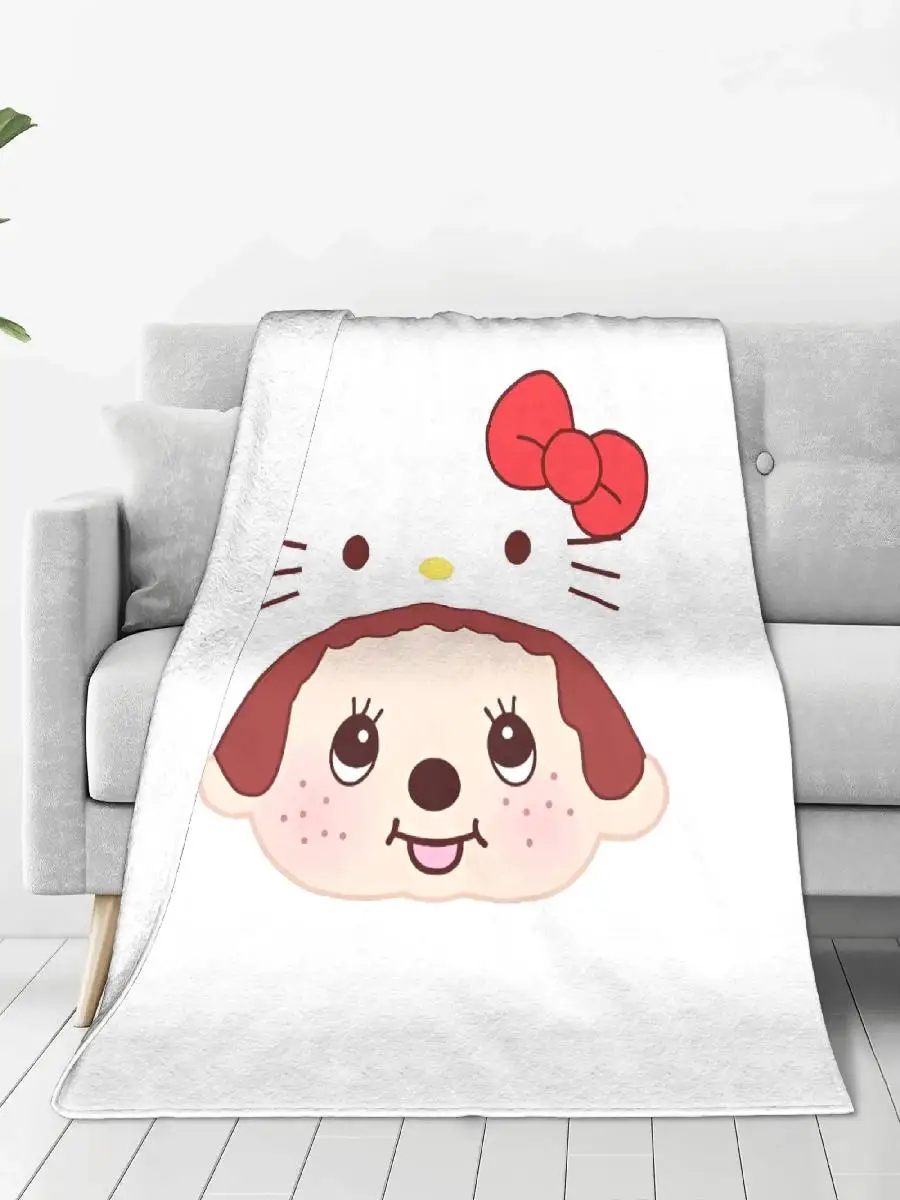 Monchhichis Warm Plush Throw Blanket for Students  Comfortable Flannel Bedspread Perfect for Sofa Bed and Outdoor Use