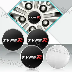 4pcs 56mm Car Decor Type R Logo Wheel Hub Caps Center Cover Sticker For Honda Civic Fit Accord TypeR Auto Accessories