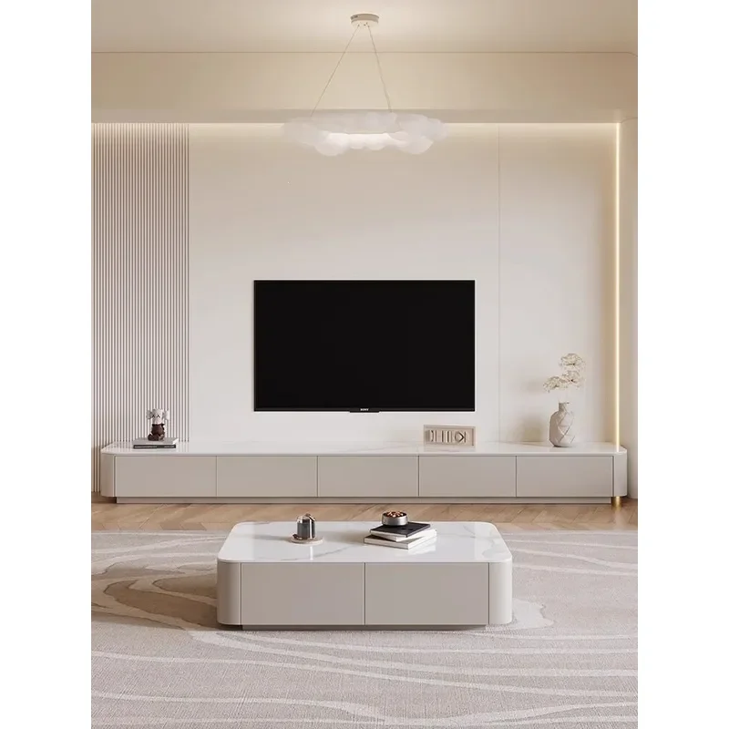 Modern Simple Rock Slab TV Cabinet Floor to Ceiling Coffee Table Combination for Living Room Small Apartment 2024 New
