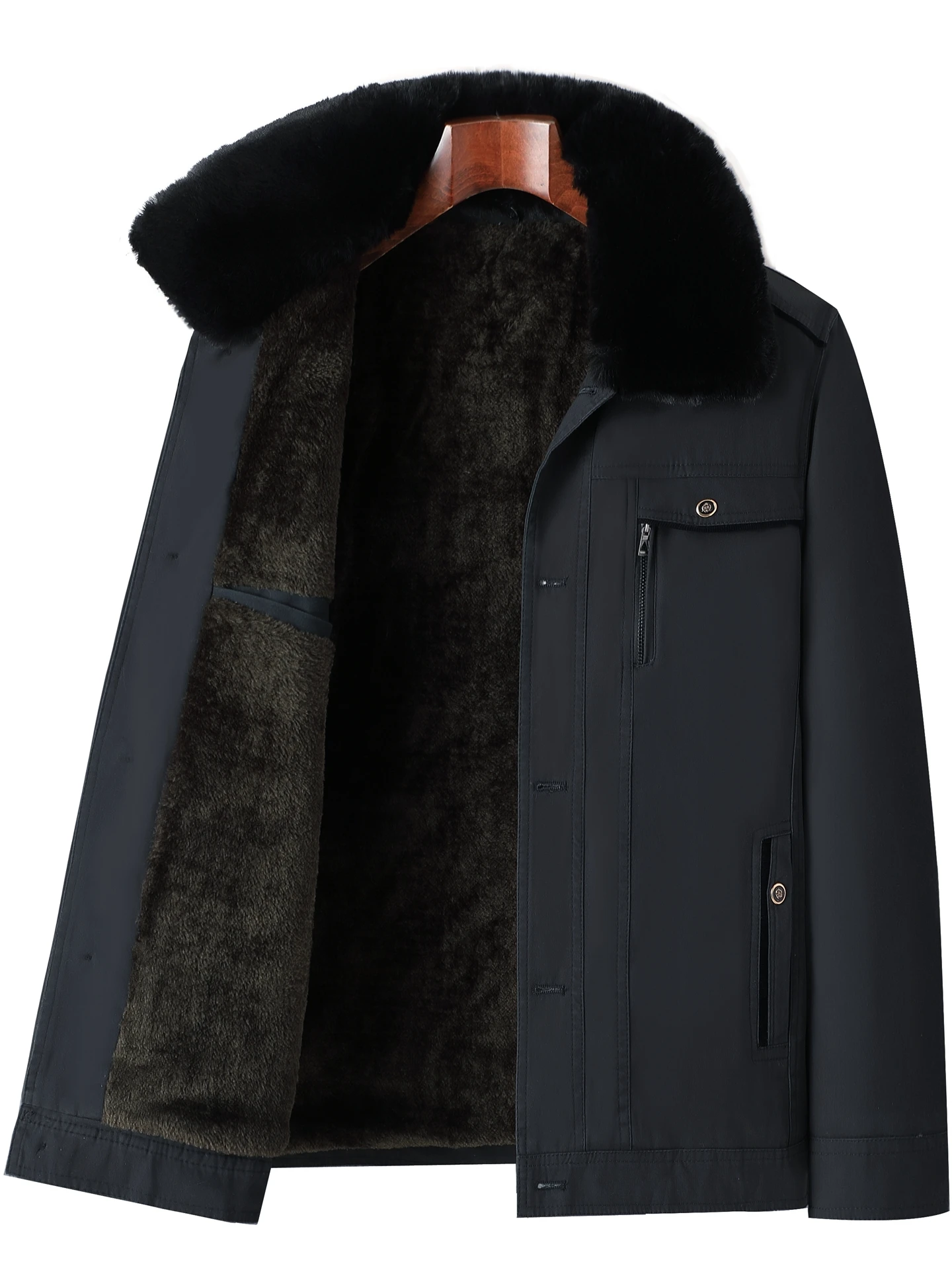 

Мужская куртка из чистого хлопка Thiened для папы, осенне-зимняя, повседневная, со съемным меховым воротником, теплая, с подкладкой из полиэстера