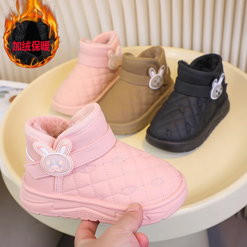 Winter Girl Fleece-lined Rabbit Snow Boots Thickened Warm Cotton Boots Students Kid Non-slip Outdoor Sports Ankle Boots Children