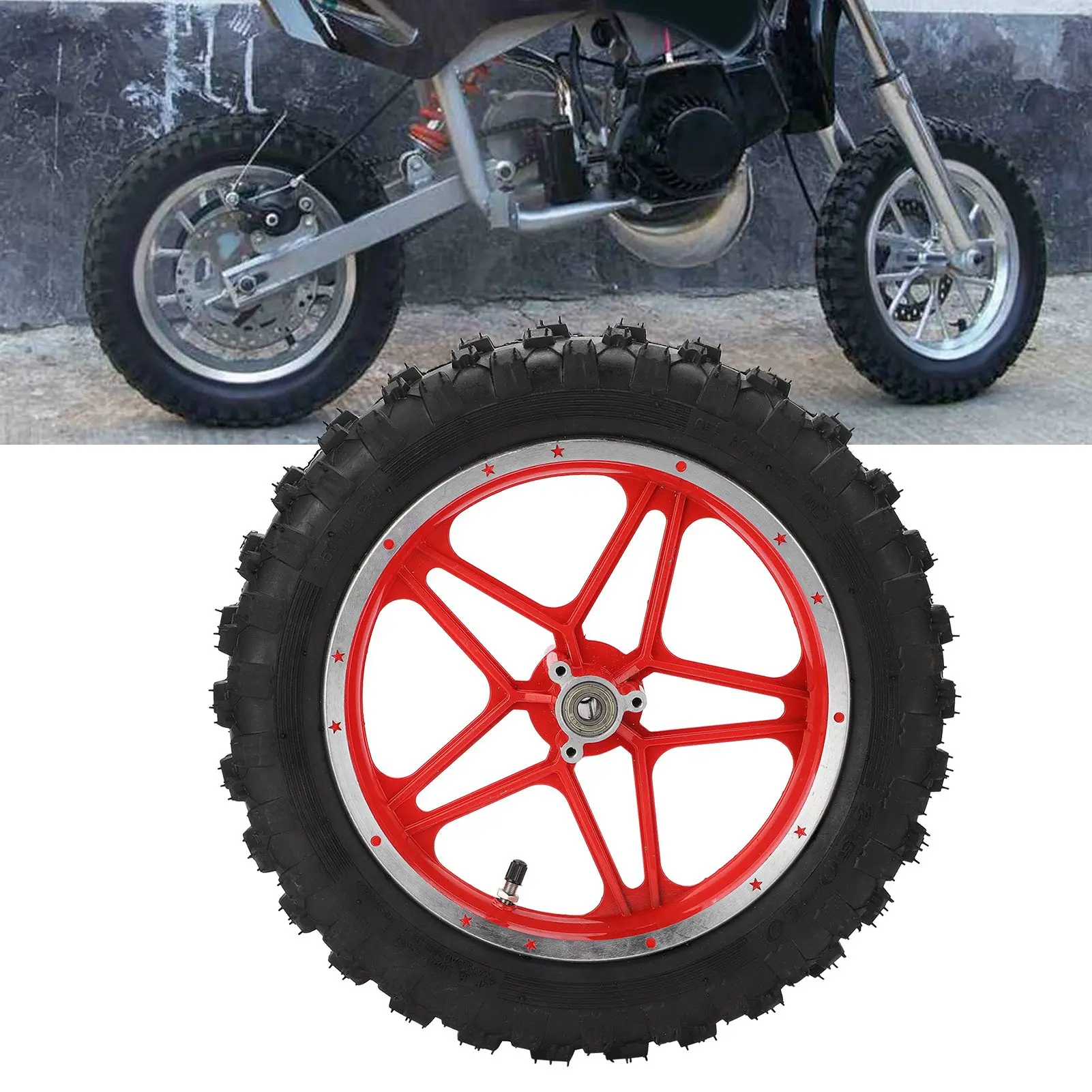 

2.5‑10in Rear Wheel Rubber Tire Anti‑Skid Replacement Fits for 47cc 49cc 2 Stroke Mini Dirt BikeRed