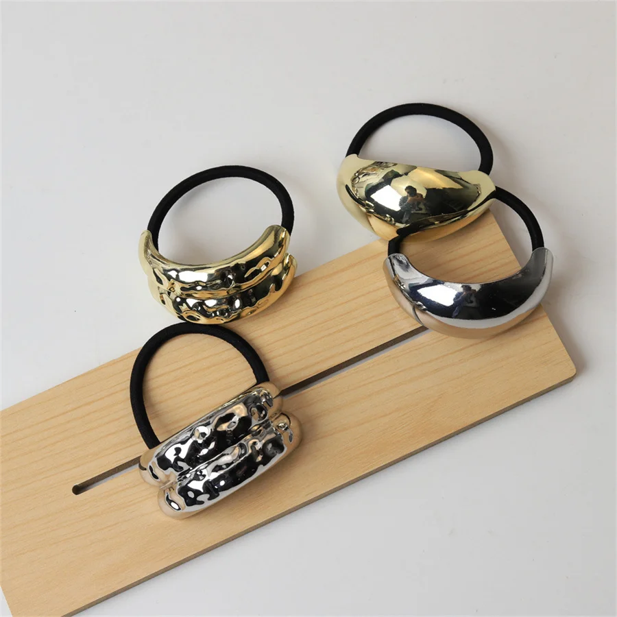 Korean Simple Metal Fashion ellipse Elastic Hair Bands Geometric Hollow Gold Headwear Hair Rope Ties Women Hair Accessories gift