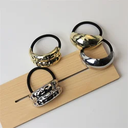 Korean Simple Metal Fashion ellipse Elastic Hair Bands Geometric Hollow Gold Headwear Hair Rope Ties Women Hair Accessories gift