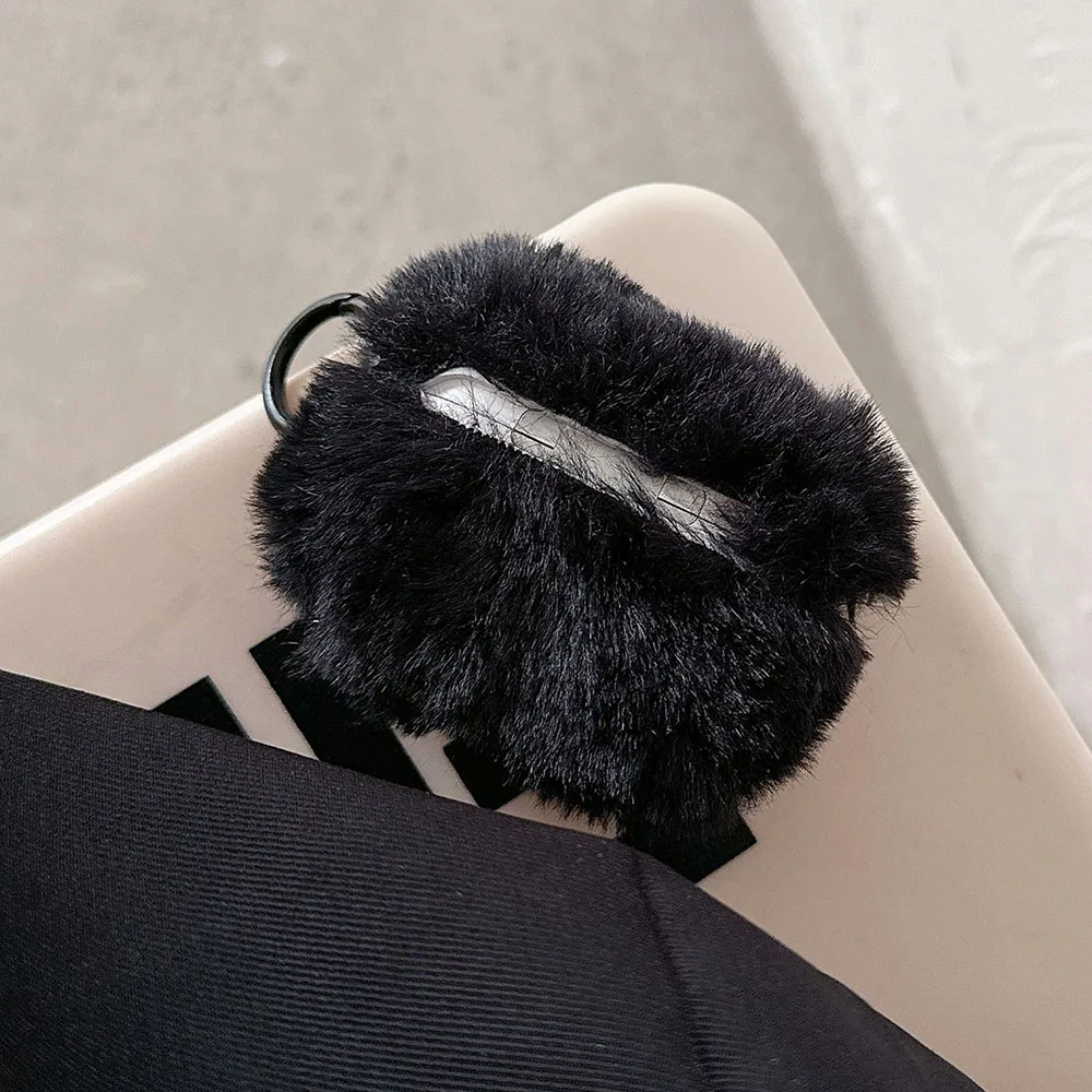 black hairy fluffy halloween silicone earphone case for airpods 2 3 cover for airpods 4 with keychain for airpods pro2 protector