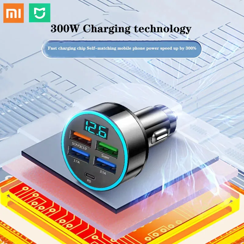 

Mijia 250W Car Charger LED Digital Display Screen 4 USB 2/4 Type-C Fast Charging Car Phone Charger Adapter for Samsung Millet