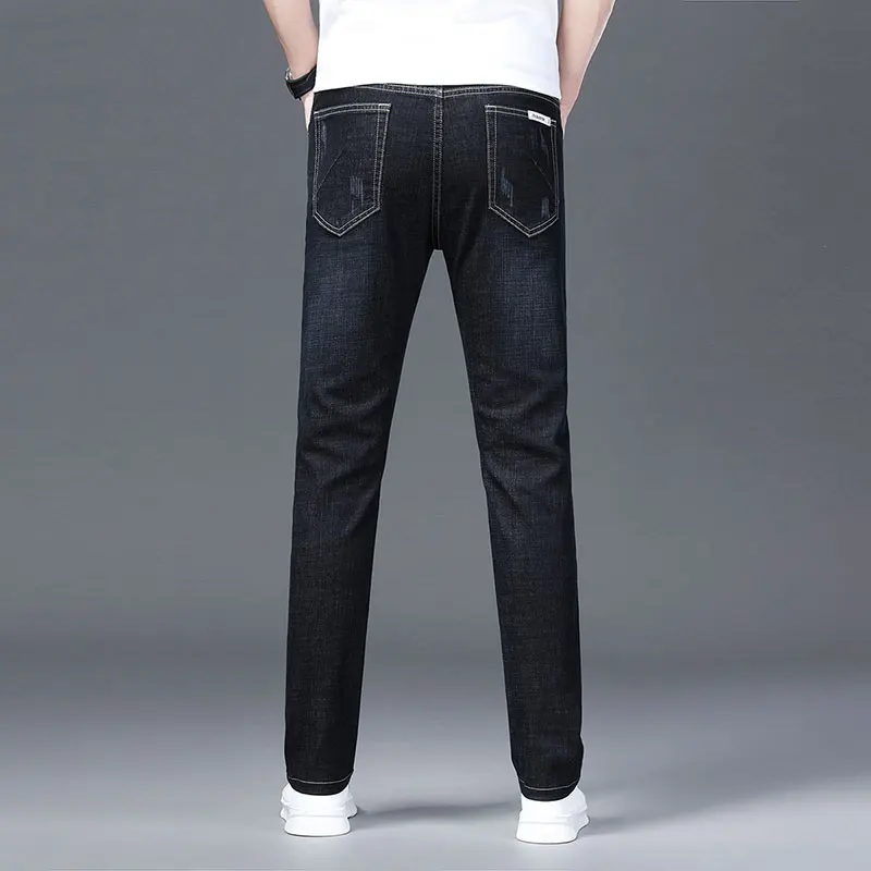 2024 Frühling klassischen Stil Herren blau reguläre Passform Jeans Business Casual Stretch Jeans hose männliche Marke Hose Bleistift hose