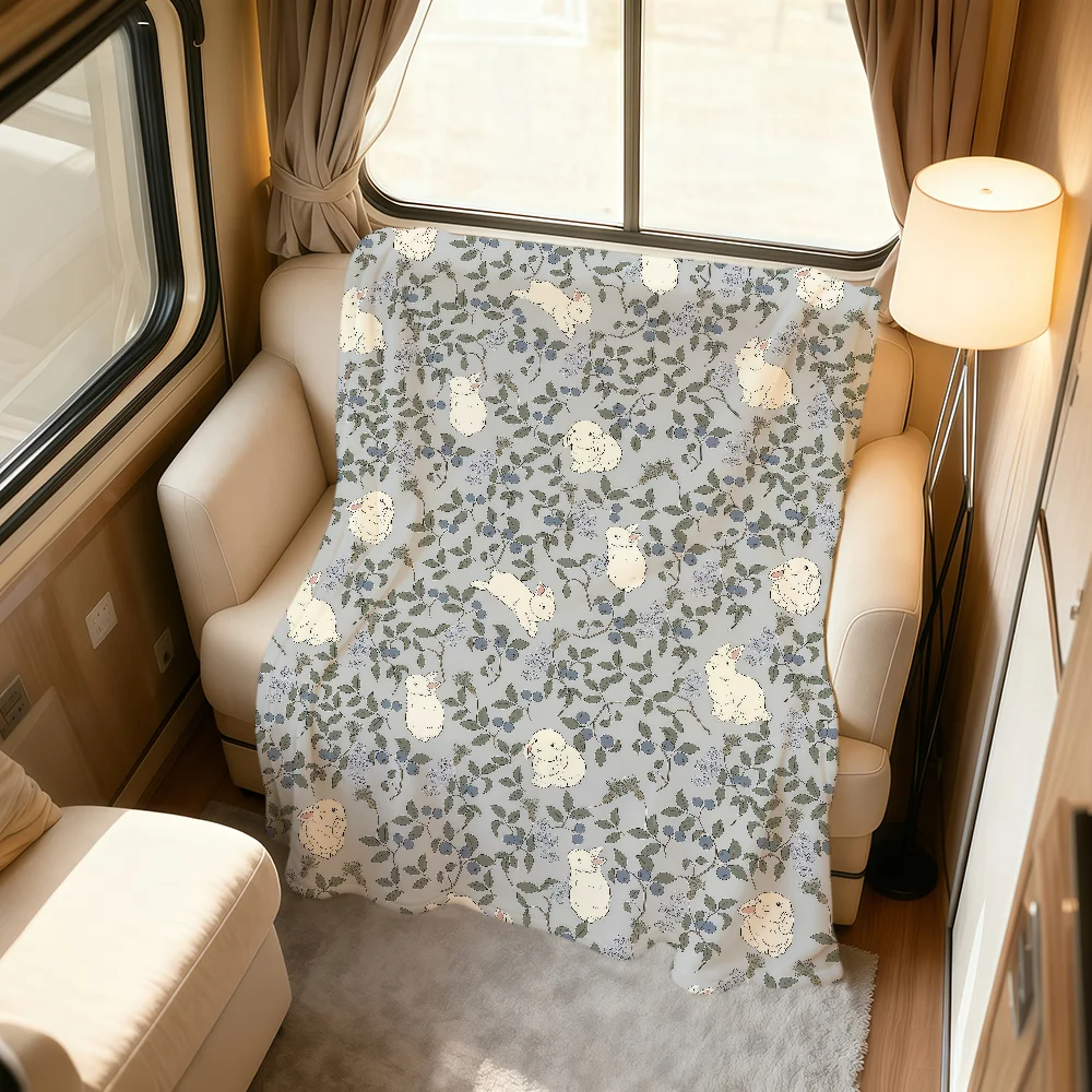 

Ретро-плед с милым цветочным принтом, медведем и кроликом, теплый, мягкий, плюшевый, для детей, для дивана, гостиной, сна, дома, спальни, путешествий, подарок, фланелевый, для дома