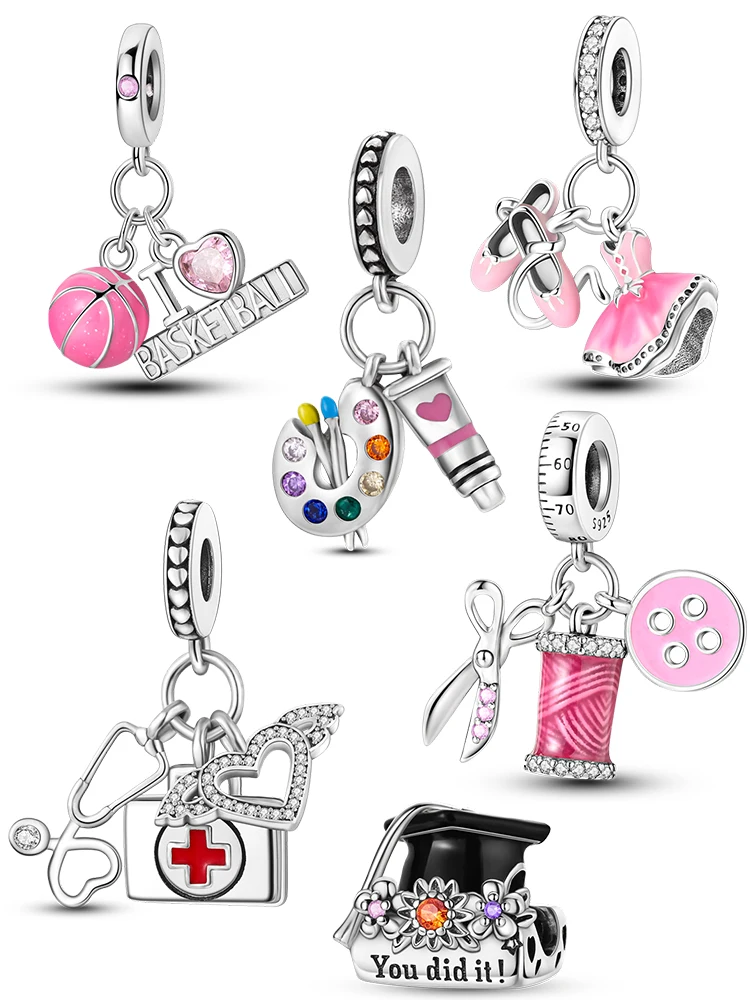 925 Sterling Silver Job Series Charms Ballet Beads Doctor Pendant For Women Silver Gift Fit Original Bangle Bracelet DIY Jewelry