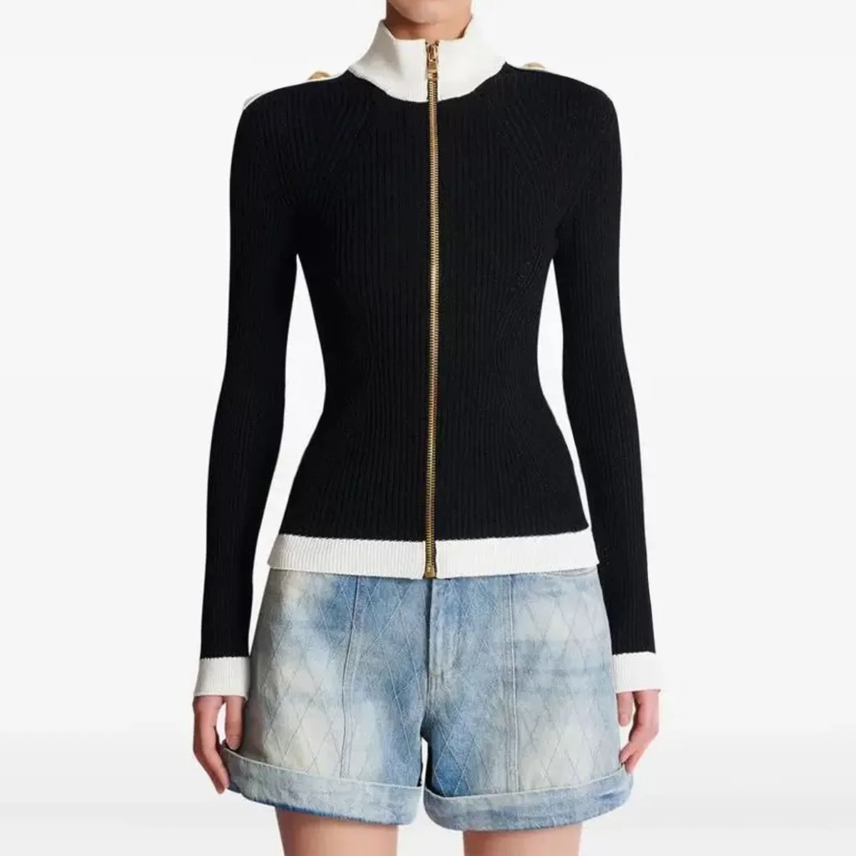 

Customized 25125 Quality Spot Knitted Shirt Long Sleeve Top Sweater Cardigan Women's Coat Cross Border Supply