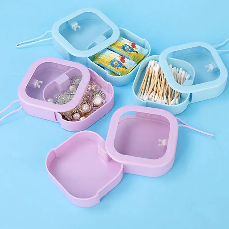 Portable Travel Hair Tie Storage Box Cotton Swabs Hair Clip Earphones Jewelry Travel Storage Organizer Case With Lanyard