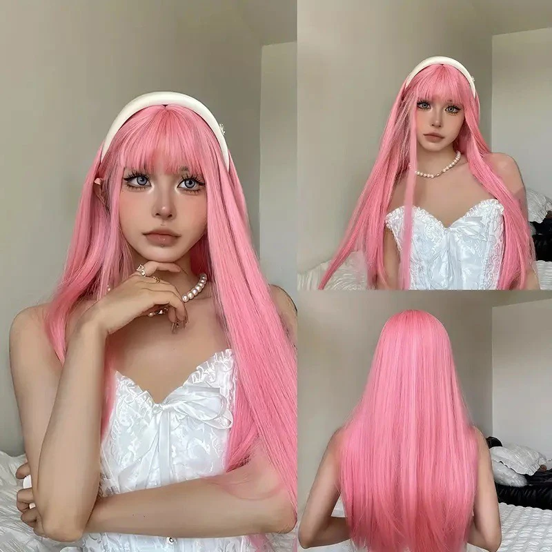 Mujer vestido diario temperamento pelo largo puesta en escena sombreros peluca multicolor bola vestido de noche partido pelo liso