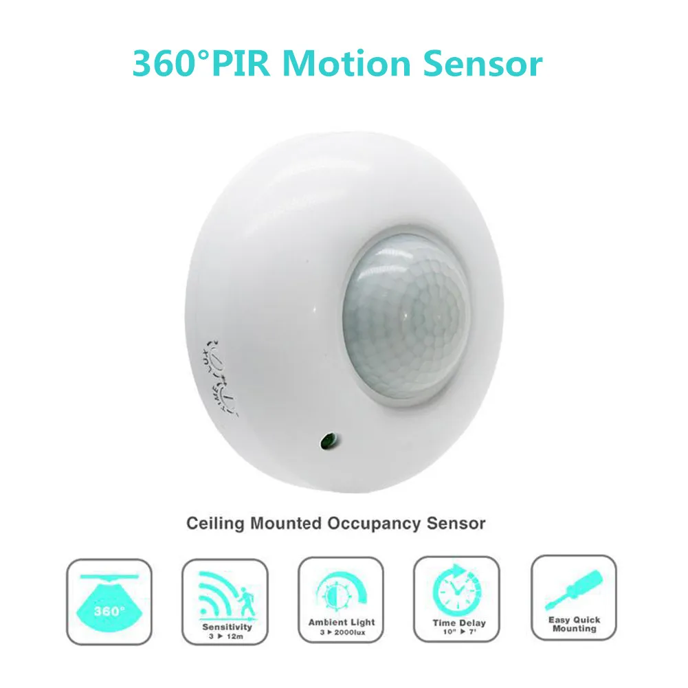 AC 220V Sensitivety 360 Degree Automatic Ceiling Infrared PIR Motion Sensor Switch High Power Trigger Delay Light Motion Sensor