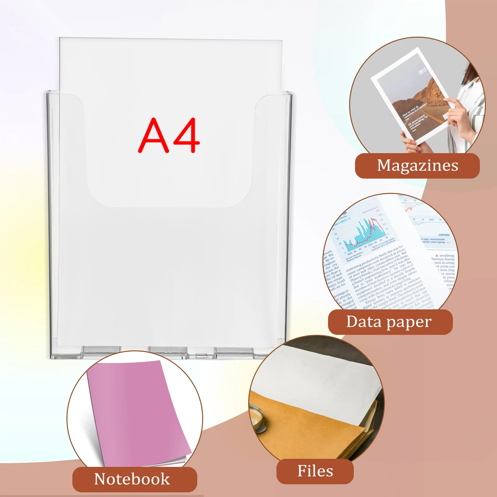 

Acrylic Brochure Holder Clear Magazine Mount Document Stand Flyer Display Organizer Storage Tool Home Office Use
