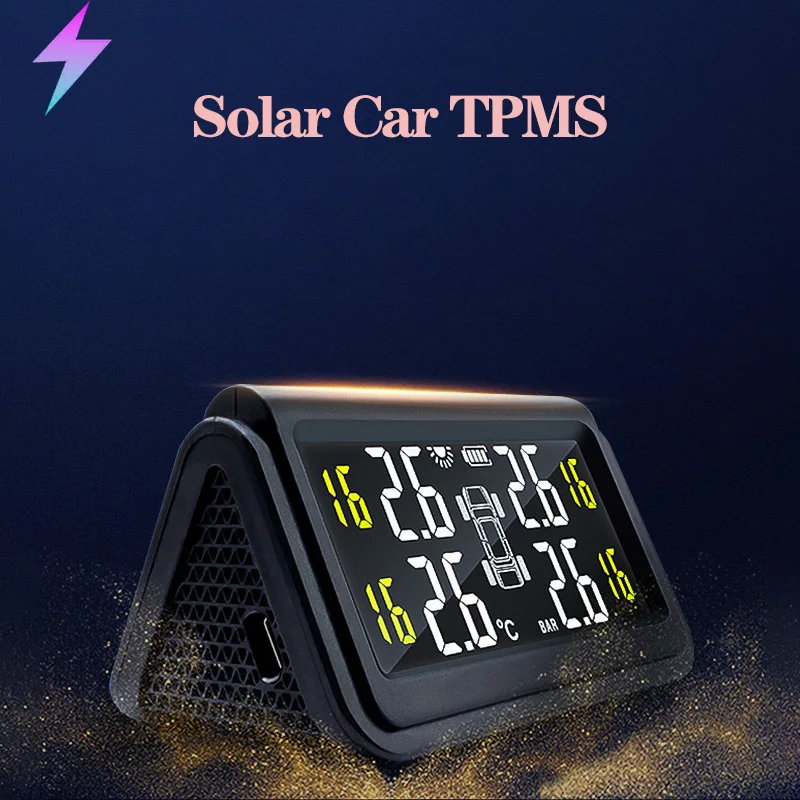 

Solar Wireless Tire Pressure Monitoring System TPMS Auto Security Alarm Device Digital Colorful Display With 4 sensors