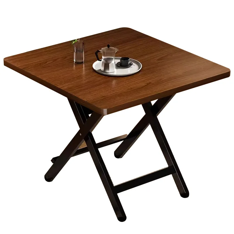 Portable Foldable Square Dinner Table 60cm Side 50cm High Metal X Frame Small Household Simple Fold Desk