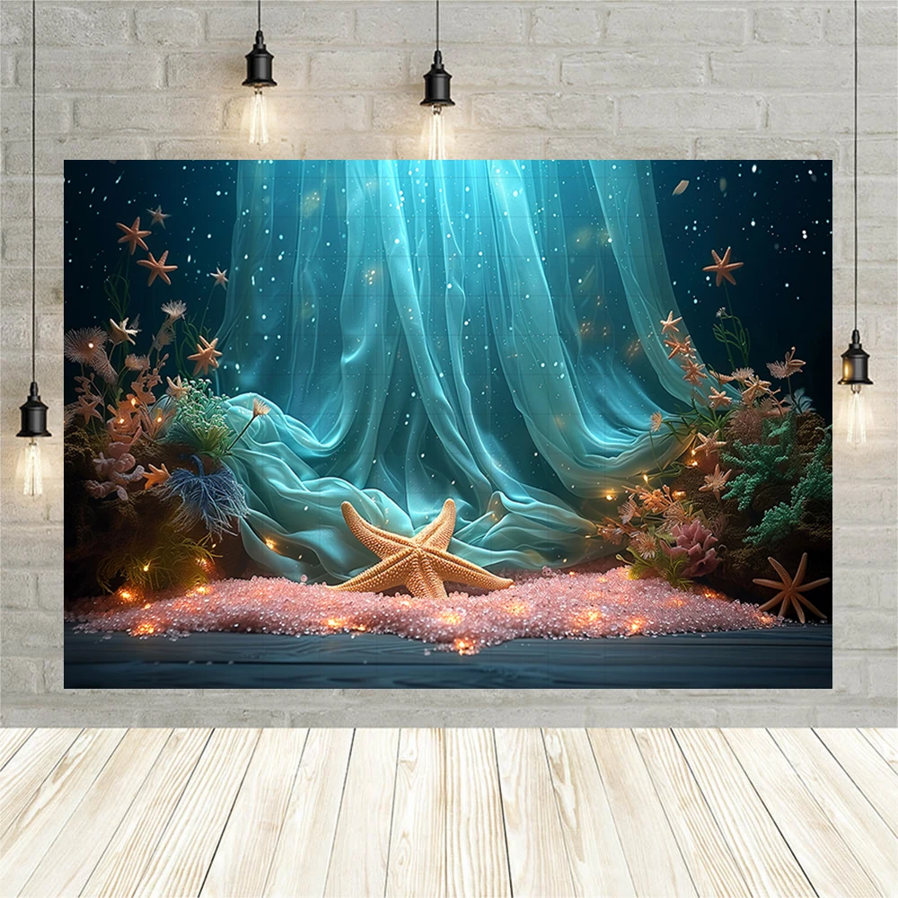 Underwater World Starfish Photography Backdrop Boy and Girl Birthday Party Background Portrait Photographic Photo Studio Prop