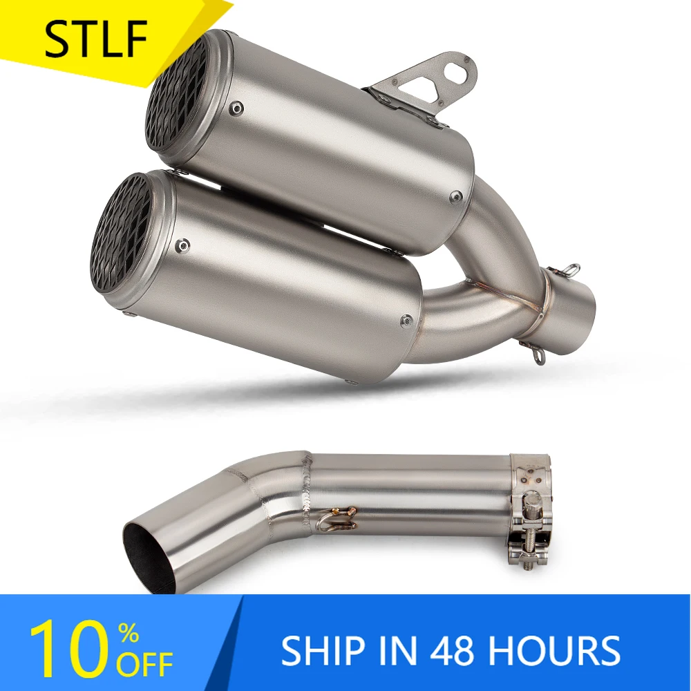 

STLFFor BENELLI 752S 752 S Motorcycle Exhaust Modify Full Stainless Slip on Line Mid Tail Link Pipe Double Exit With Net Muffler