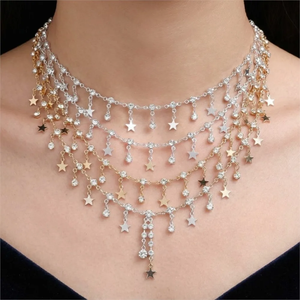1Meter Sparkling Rhinestone Star Beaded Tassel Copper Chains DIY Bracelet Necklace Jewelry Making Supplies Clothing Accessories - view 6