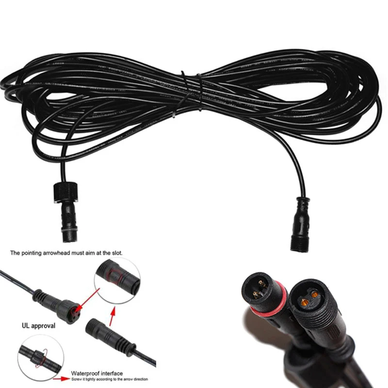5m Double hole Plug Led Solar Light Extension Cable Waterproof Outdoor Floodlights Street Wire Lamp Cord