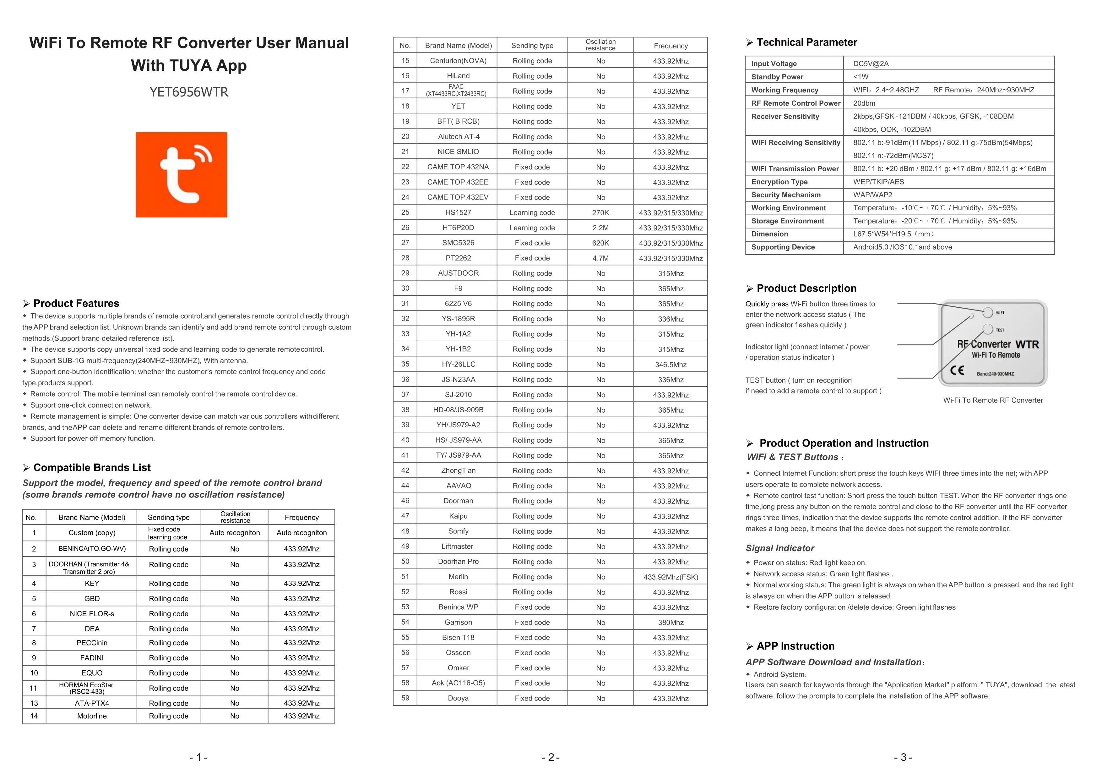 Universal WiFi Schalter Fernbedienung 240-930 MHZ WiFi Zu RF Konverter Multi Frequenz Rolling Code Garage Tür Fernbedienung – Detail 11