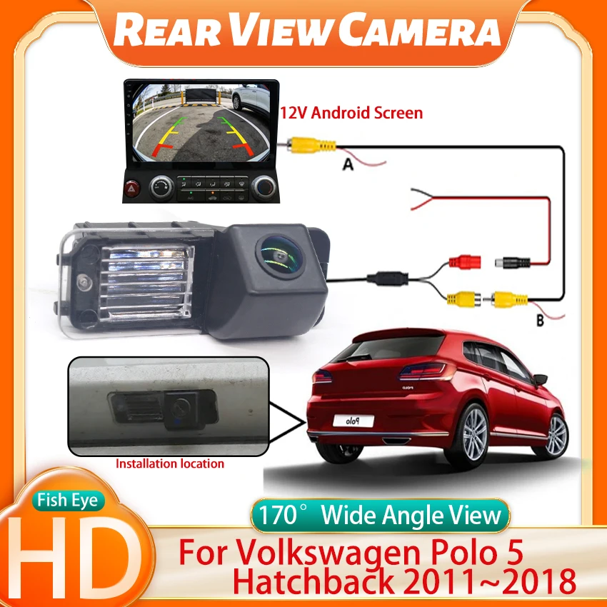 

170°Backup Rear View camera HD CCD Waterproof For Volkswagen Polo 5 Hatchback 2011~2014 2015 2016 2017 2018 license Plate Camera