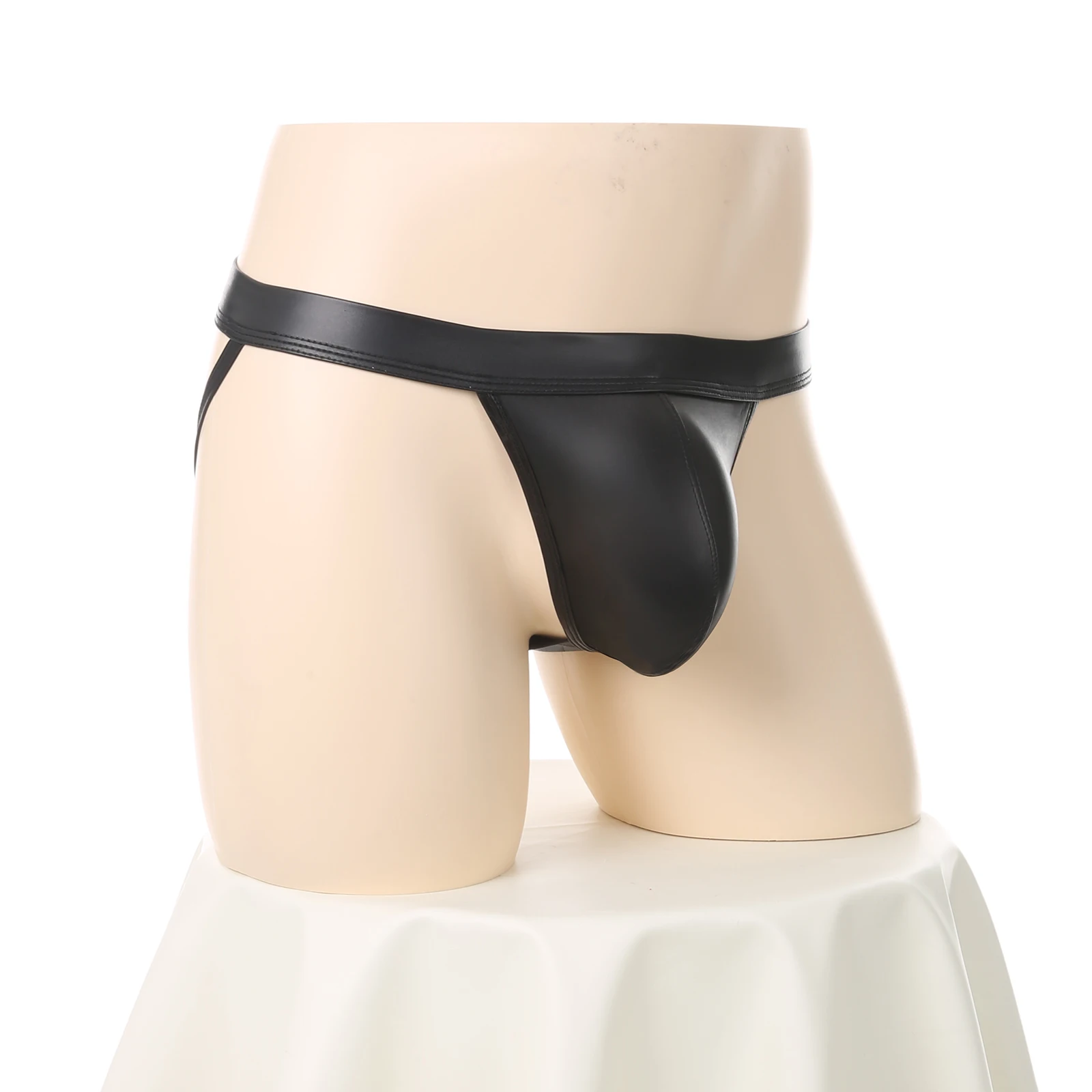 Sexy Mens Underwear Faux Leather Thong Low-rise Bulge Pouch Underpants Sexy Man Backless Jockstrap Erotic Comfortable Lingerie