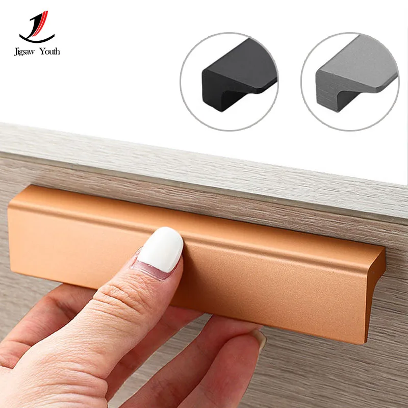 Tirador de puerta de armario moderno y minimalista, tirador de cajón de armario, tirador de puerta de clóset, tirador alargado de aleación de aluminio negro, herrajes para muebles