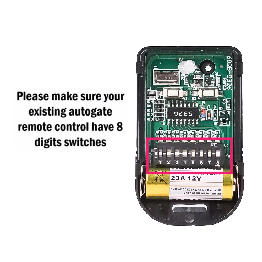 Controle Remoto para Portão, Garagem Porta Abridor ou Sistema de Alarme, Universal, 8 Dip Switch, Código Fixo, 2 Botão, 330Mhz, 433Mhz