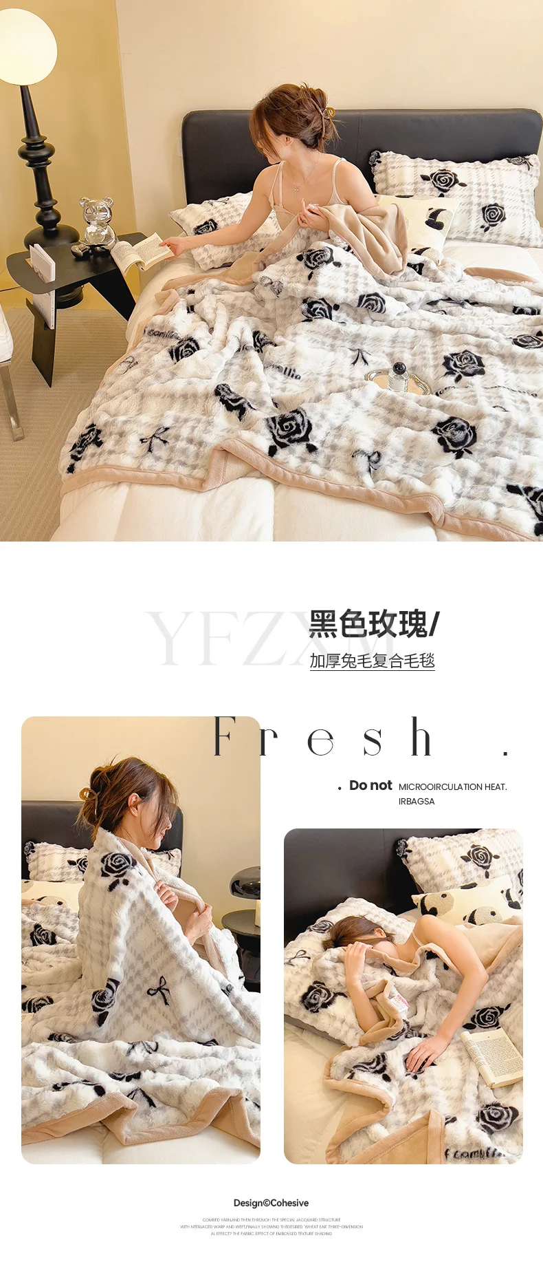Cute Giant Panda Fluffy Fleece Blanket Fall Winter Thick Warm Faux Rabbit Fur Bed Blanket Plush Sofa Throw Cover Soft Bedspread