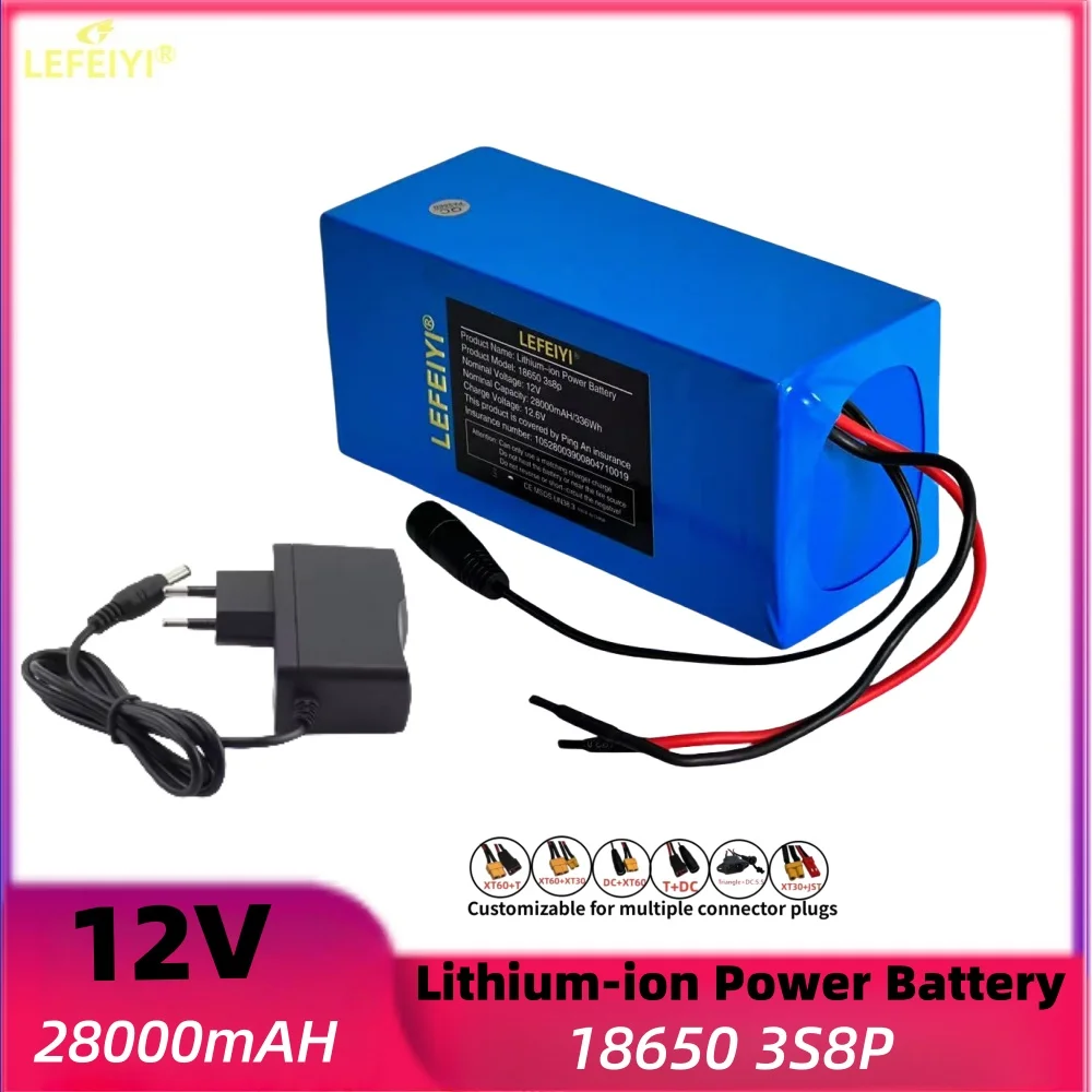 

100% true capacity 3s8p 18650 battery pack 12v 28Ah 18650 lithium battery protection board 20000mAh for inverter mining lamp+BMS