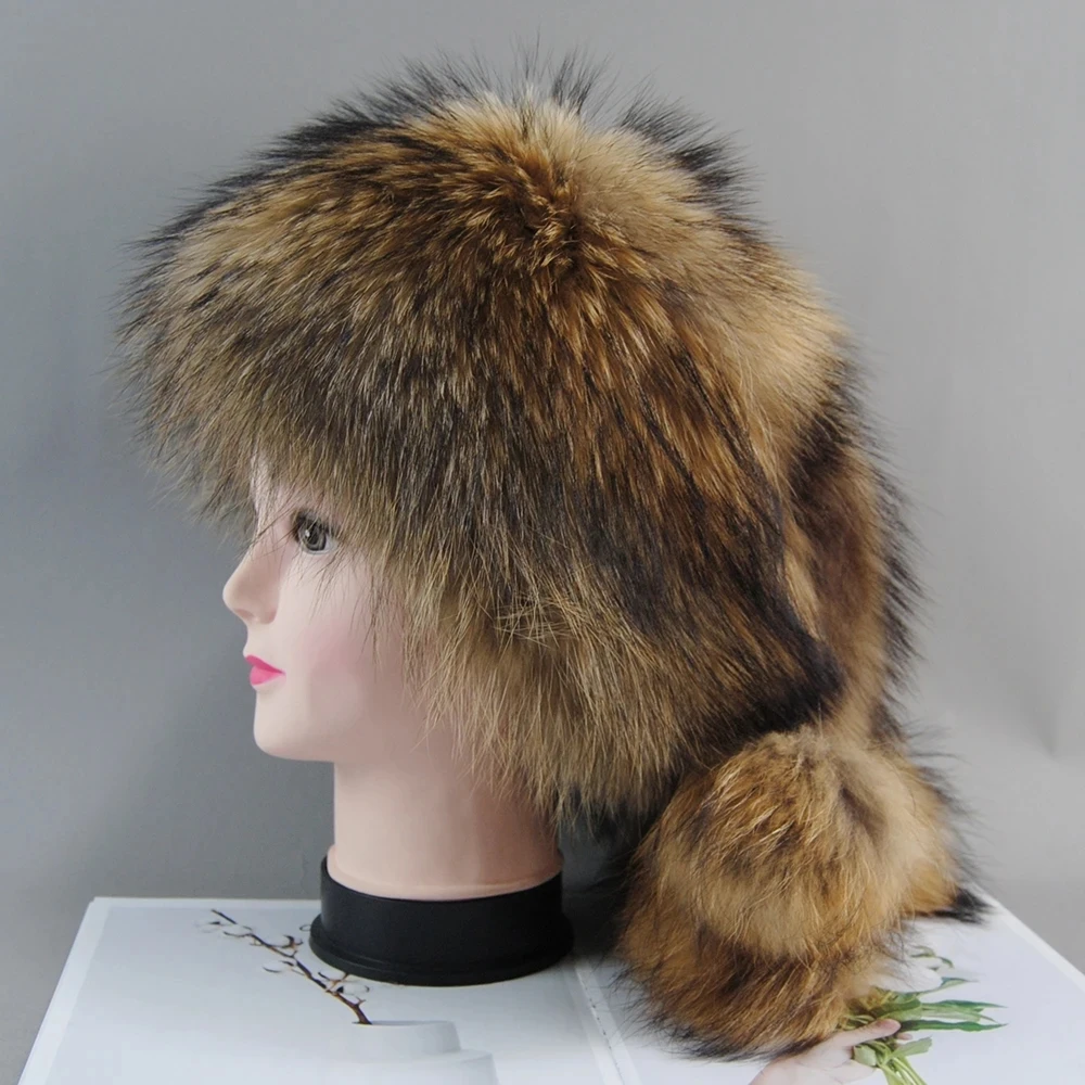 Brand Luxurious Women Thick Warm Fluffy Real Fox Fur Hat Full Pelt Lady Real Fur Caps Winter 100% Natural Fox Fur Bomber Hats