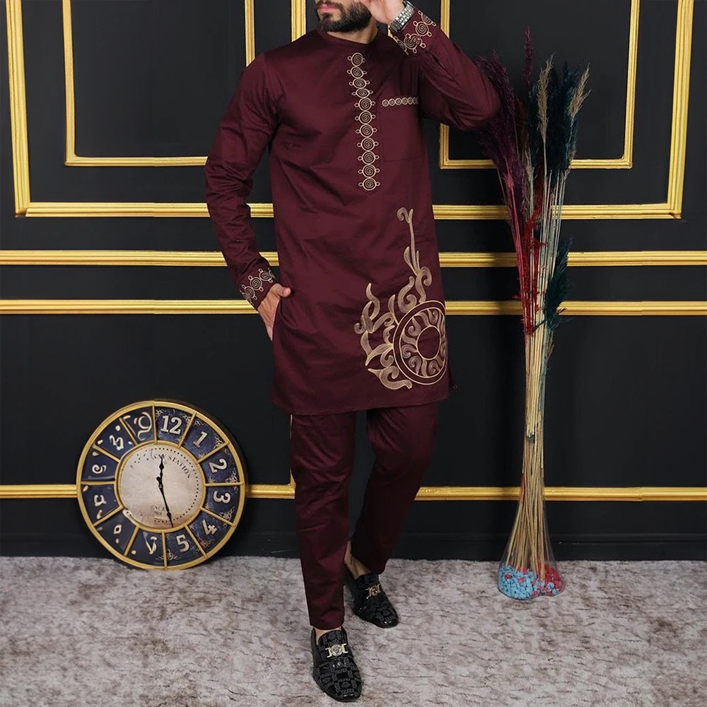 2024 New Agbada African Dress Men\'s Groom shirt and Trousers 2-piece suit Birthday party Nigerian embroidery Agbada Buba