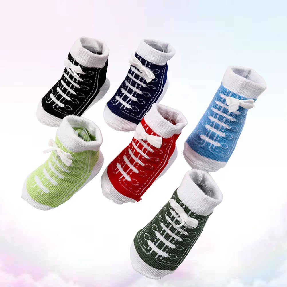 

6Pairs Baby Socks Cotton Breathable Soft Toddler Kids Shoe Shape Newborn Non Skid Socks Comfortable Seasonal Wear
