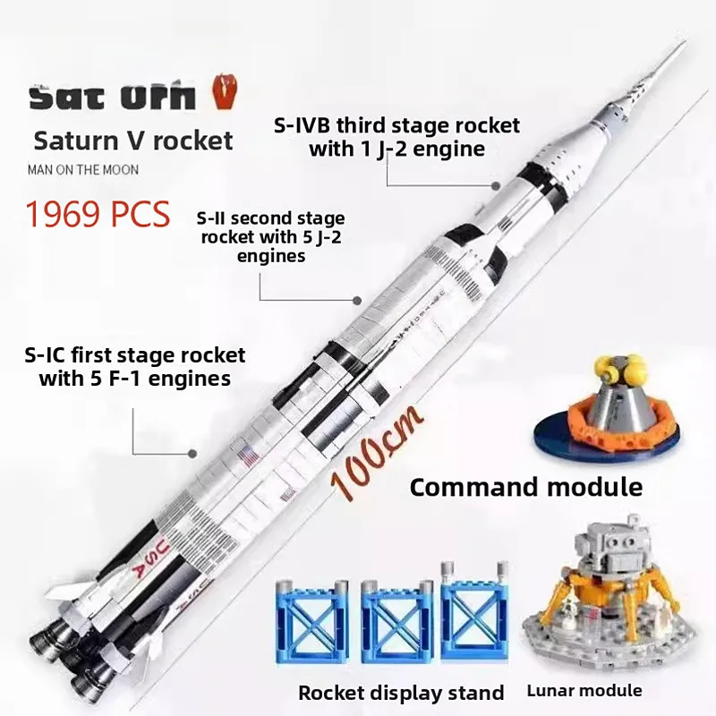 

1969 pieces Apollo Saturn 5 Model Building Blocks 92176 Space Rocket Series Set Assembled Toys Children's Birthday Gifts