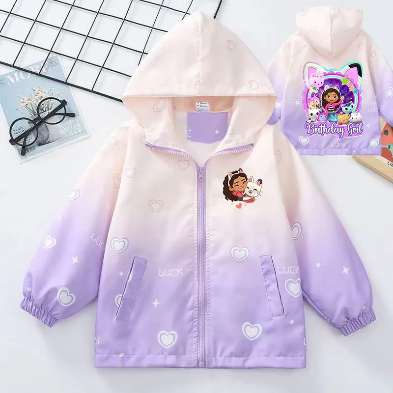 Gabby Dollhouse Jacket 2024 New Girls Spring Autumn Gradient Fashion Kids Tops Baby Cute Cartoon Windproof Coats Birthday Gift