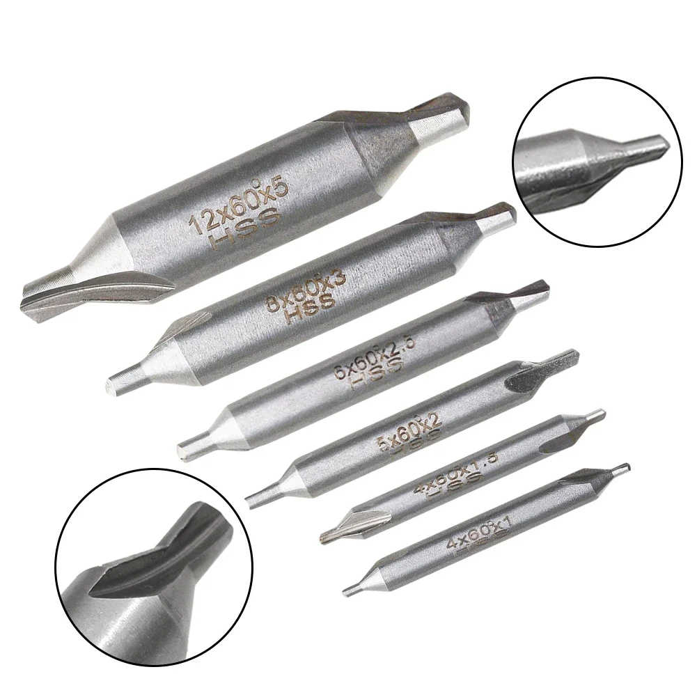 6pcs 1.0/1.5/2.0/3.5/3.5/5mm Combined Center Drills 60 Degree Countersinks Angle Bit Set For Lathe Metalworking Tools