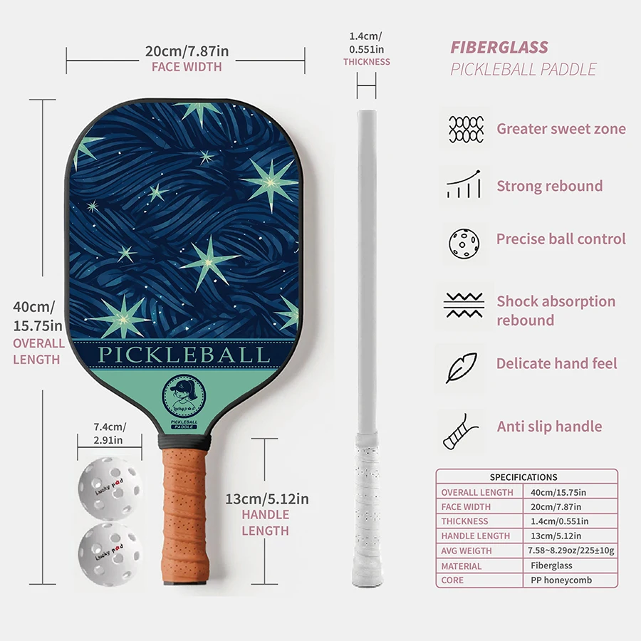 Pickleball Paddle Set with 2 Balls Trendy Pattern Pickleball Paddle Set Lightweight Pickleball Racket for Adults & Beginners