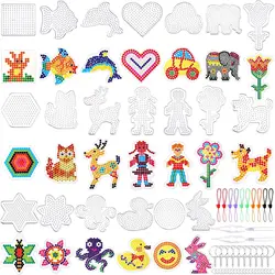 20Pcs 5mm Perler Hama Beads Pegboards Clear Animal Shape Plastic Pegboards with 20 Pcs Colorful Cards for Kids DIY Craft Beads