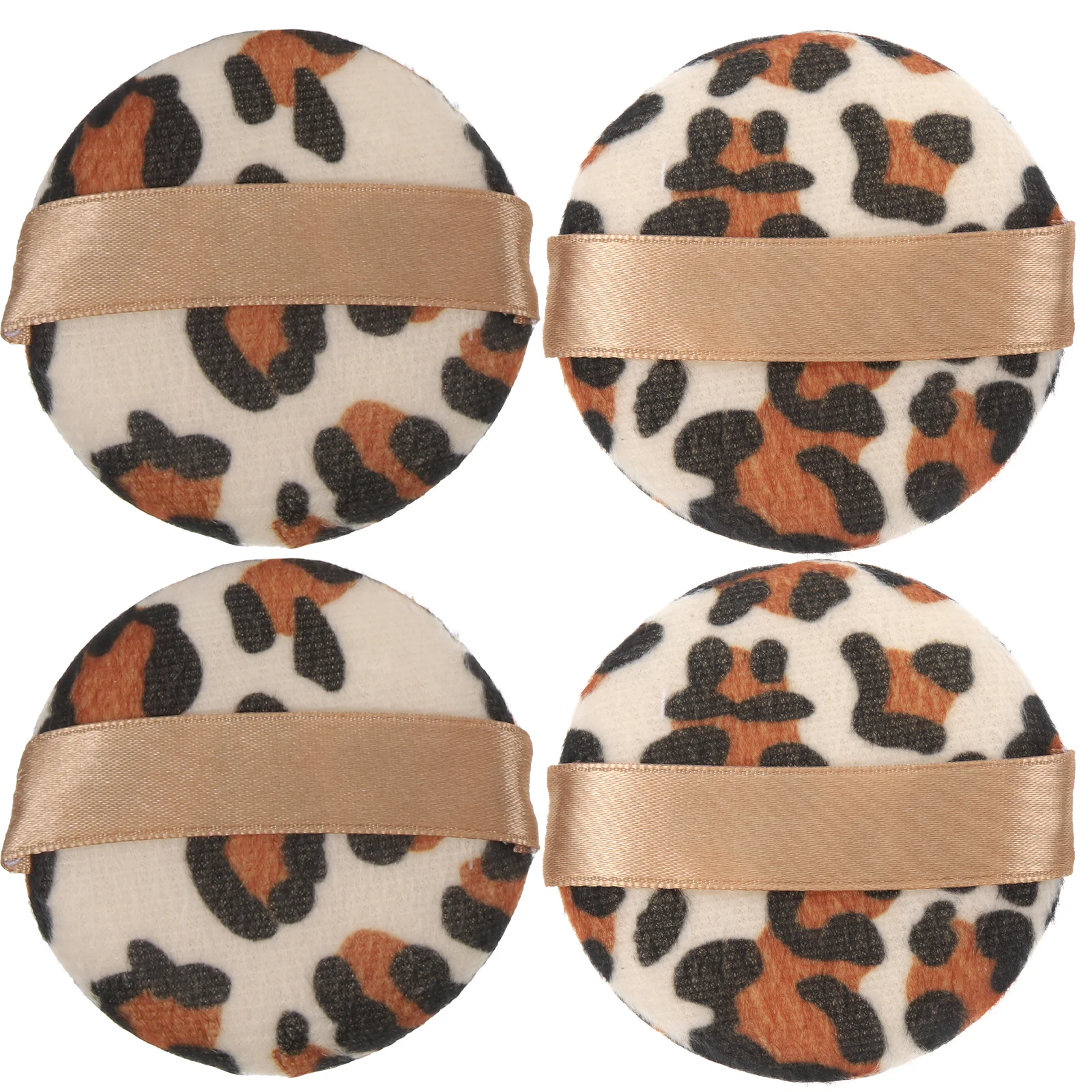 

4Pcs Leopard Print Round Puff Flocked Cloth Applicators Comfortable Powder Makeup Tools Dry Loose Flocking Compact Size