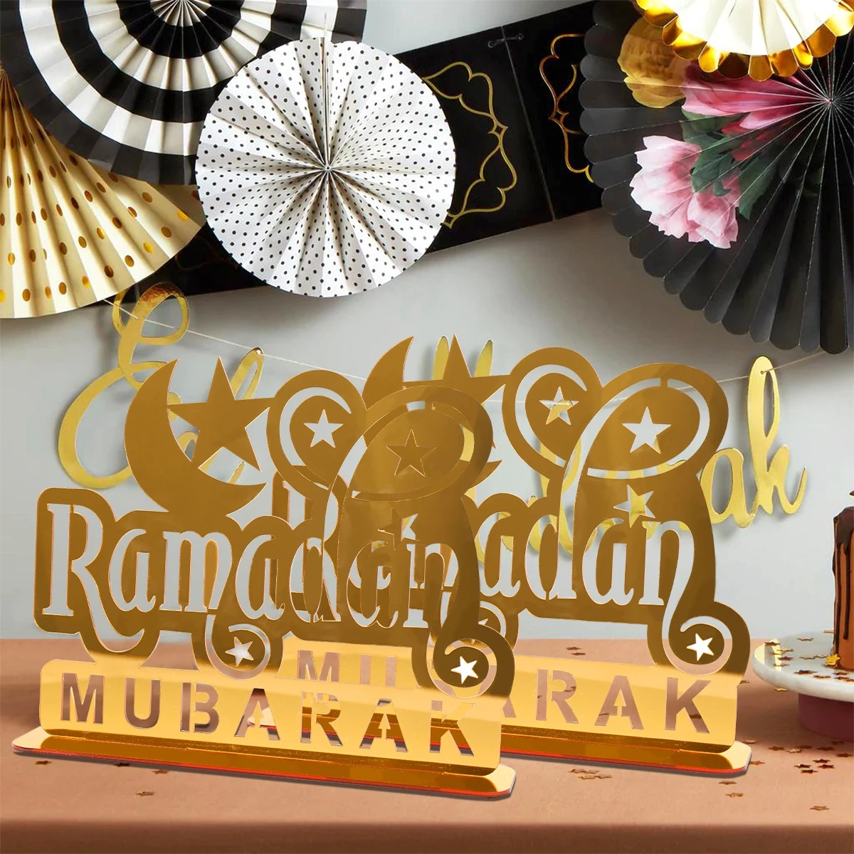 Ornements de table en acrylique doré pour EID Mubarak, Ramadan Kareem, décoration pour la maison, fête musulmane islamique, cadeaux Eid harcèlement Fitr, 2024