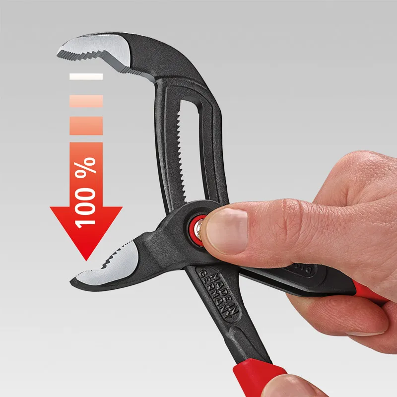 KNIPEX 8721250 Cobra QuickSet Water Pump Pliers, Red Handles, One-Hand Adjustable Jaw for Plumbing & Fastening