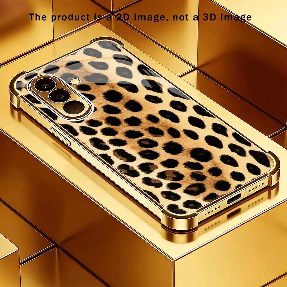Gold leopard print pattern electroplated glass phone case suitable for Samsung Galaxy S26 S25 S24 S22 S21 S20 FE/Ultra/Plus