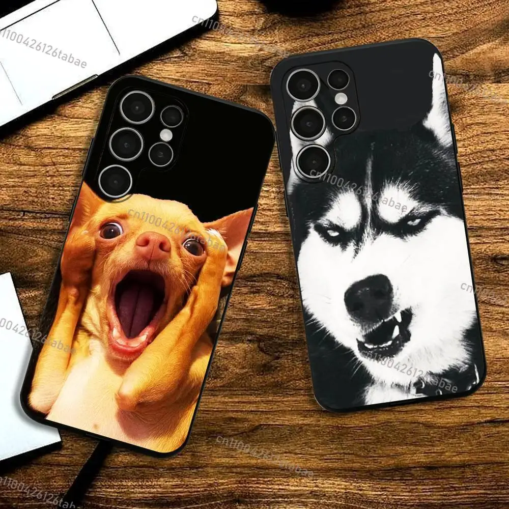 Cool Funny Animal Dog Silicone Case For Samsung S25 24 23 22 21 20 Plus Ultra 5G Lite Shockproof Cover Black TPU Case