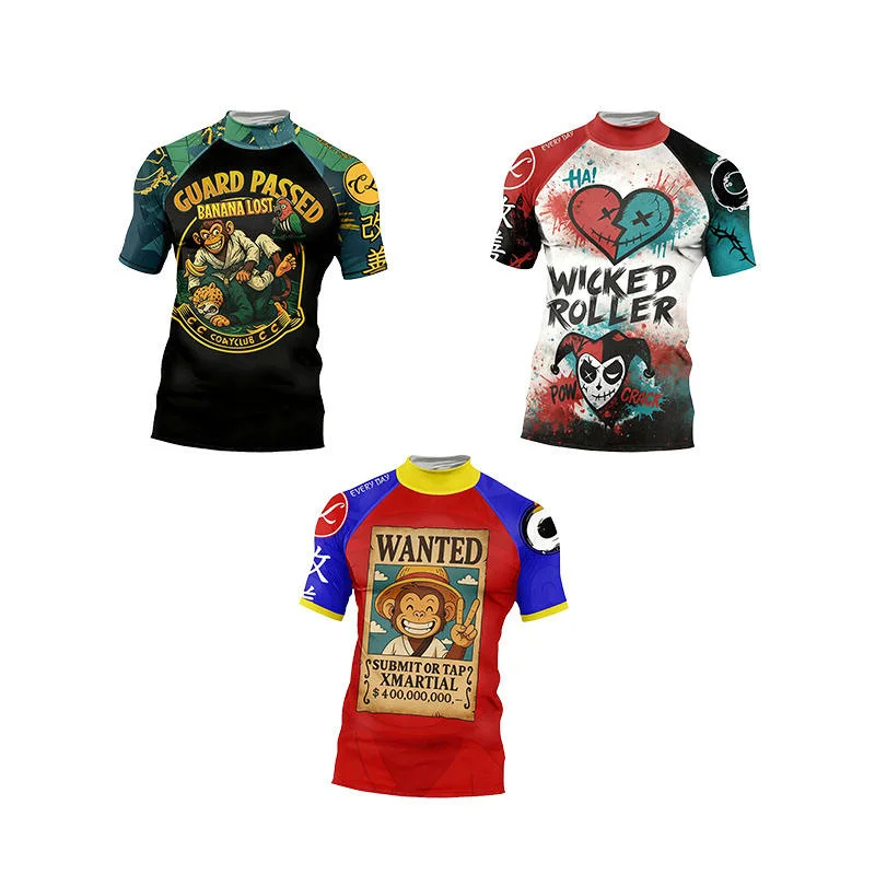 جديد جيو جيتسو Mma Rashguard Bjj تي شيرت الرجال ضغط التدريب قصيرة الأكمام تصارع قميص لا GI الملاكمة فنون الدفاع عن النفس ارتداء