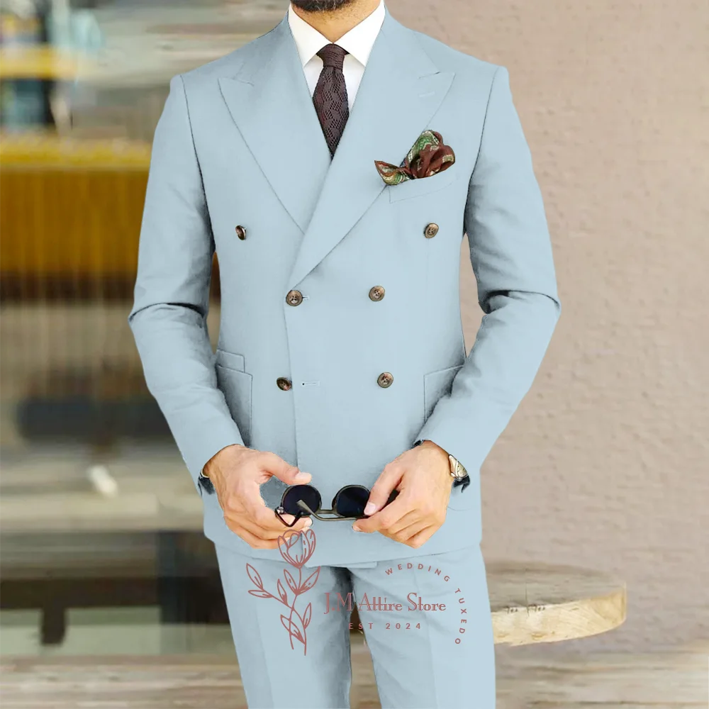 Men's Classic 2-piece suit peak lapel double breasted jacket pants custom formal tuxedo for wedding groom fashion prom party