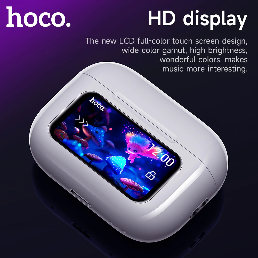 HOCO EW72 Wirelss Bluetooth 5.4 ANC Noise Reduction Earphone With LED Full Touch Smart Screen Charging Box Music Sports Earbuds