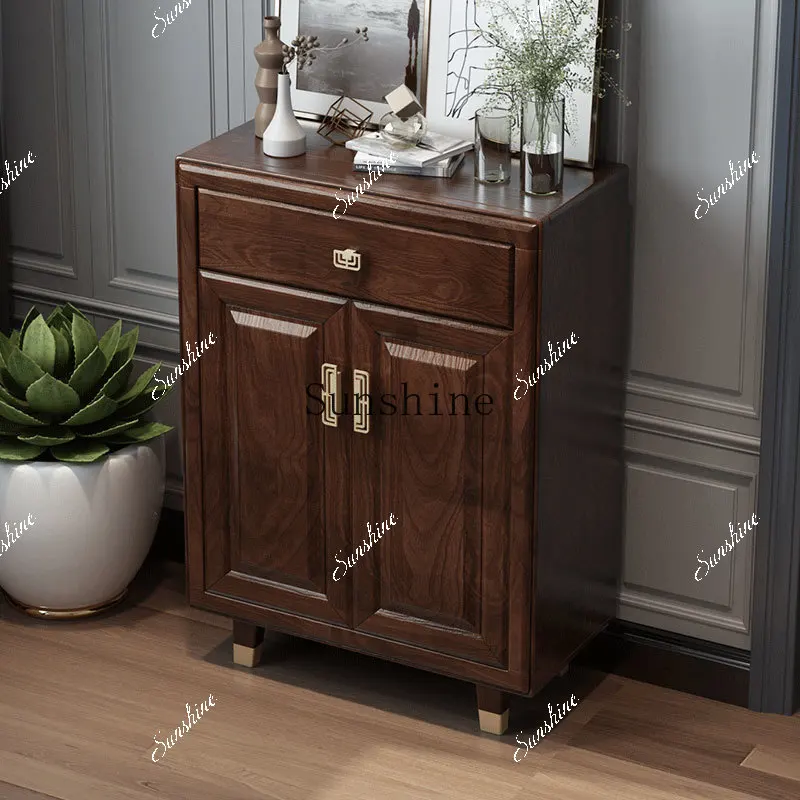 New Chinese-style environmentally friendly solid wood shoe cabinet, small apartment with two doors, large-capacity storage  FT